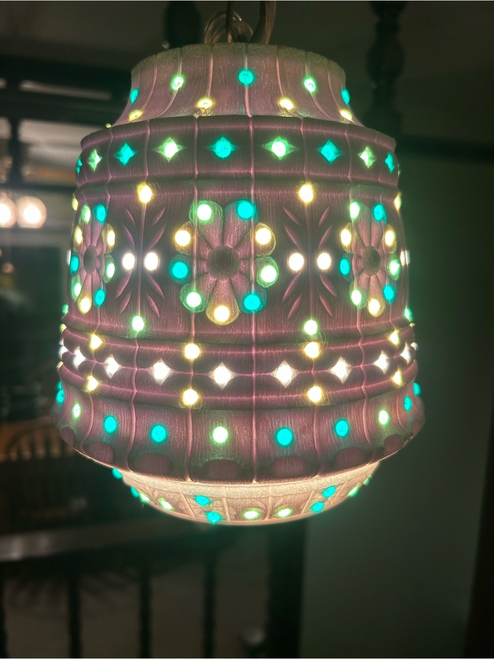 Vintage Lawnware Pendant Light in White & Green